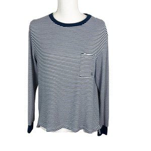 Born Sweatshirt Women Small Blue White Striped Long Sleeve Lightweight Pullover